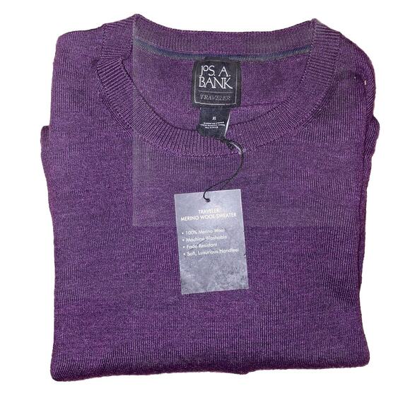 Jos. A. Bank Traveler Merino Wool Sweater Mens XL Purple Long Sleeve NEW Crew‎ - Picture 1 of 9